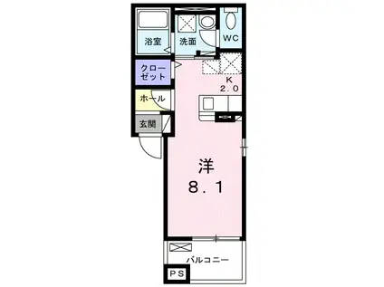 M グレインⅤ(ワンルーム/2階)の間取り写真