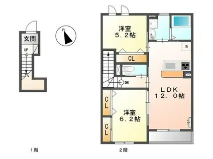 エスポワール レーヴ(2LDK/2階)の間取り写真