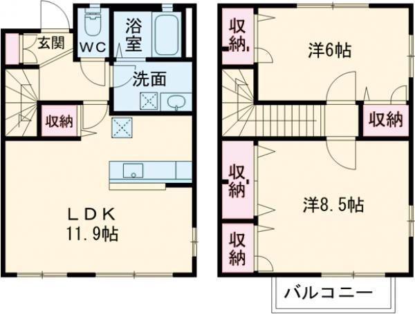 グランバリエ福島B棟(2LDK)の間取り写真