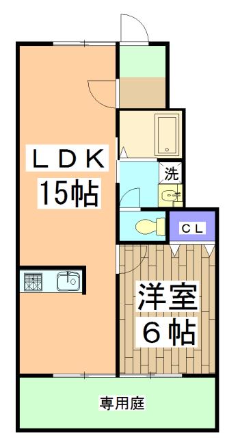 リバーサイドアーバンE(1LDK/1階)の間取り写真