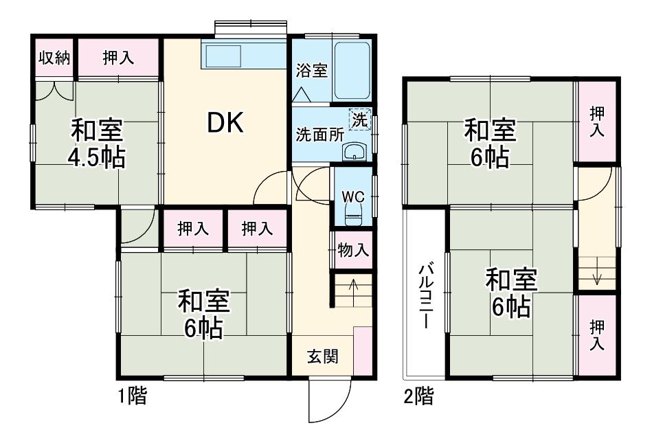 東武鉄道東上線 男衾駅 徒歩17分 2階建 築47年(4DK)の間取り写真