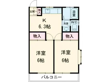 K-SHOWハイツ6(2DK/2階)の間取り写真