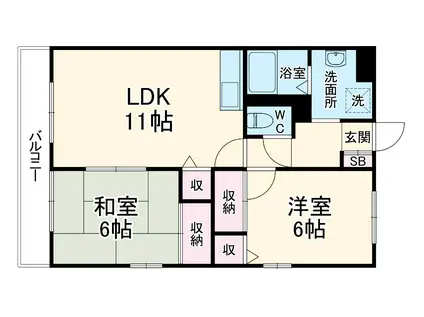 ボヌール上西Ⅲ(2LDK/1階)の間取り写真