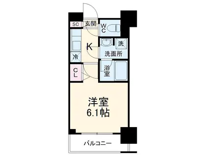 ガーラ・プレシャス川崎(1K/9階)の間取り写真