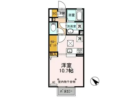 D-ROOM思川マロン G(ワンルーム/2階)の間取り写真