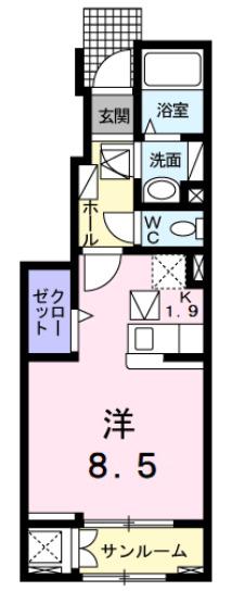 サン・ガーデン Ⅱ(1K/1階)の間取り写真