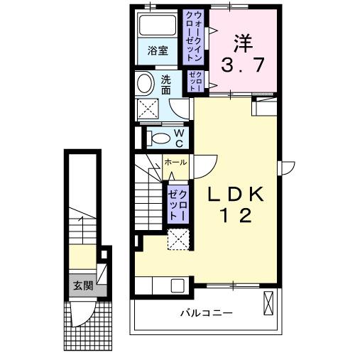 ガンディーノ(1LDK/2階)の間取り写真