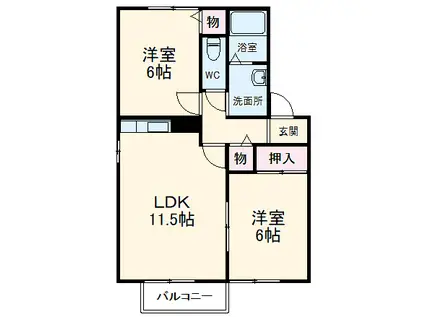 レジデンスイナサA(2LDK/2階)の間取り写真