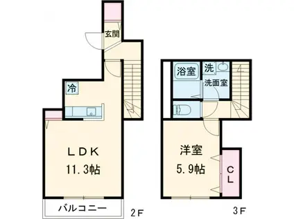 東京地下鉄丸ノ内線 新中野駅 徒歩6分 3階建 築11年(1LDK)の間取り写真