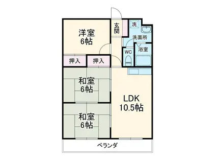 マンション 歩(3LDK/3階)の間取り写真
