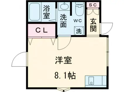 アウレリア国立(ワンルーム/1階)の間取り写真