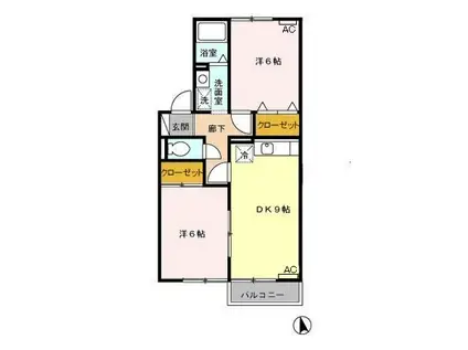 カーサ二の岡B(2DK/2階)の間取り写真
