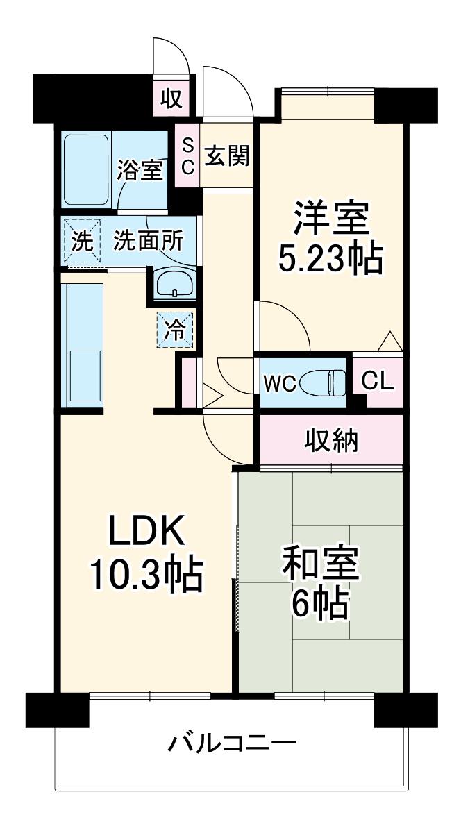 ミレニアム北浦和 B棟(2LDK/4階)の間取り写真