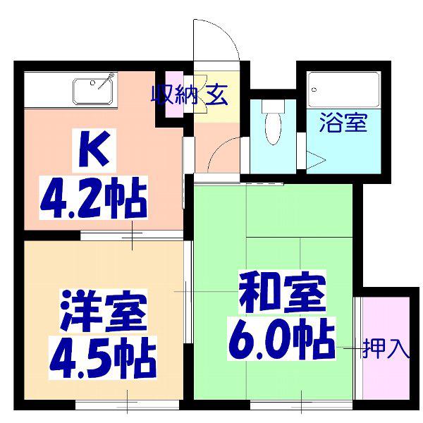 グリーンサンハイツ(2K/2階)の間取り写真