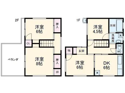 八高線 群馬藤岡駅 徒歩9分 2階建 築50年(4DK)の間取り写真