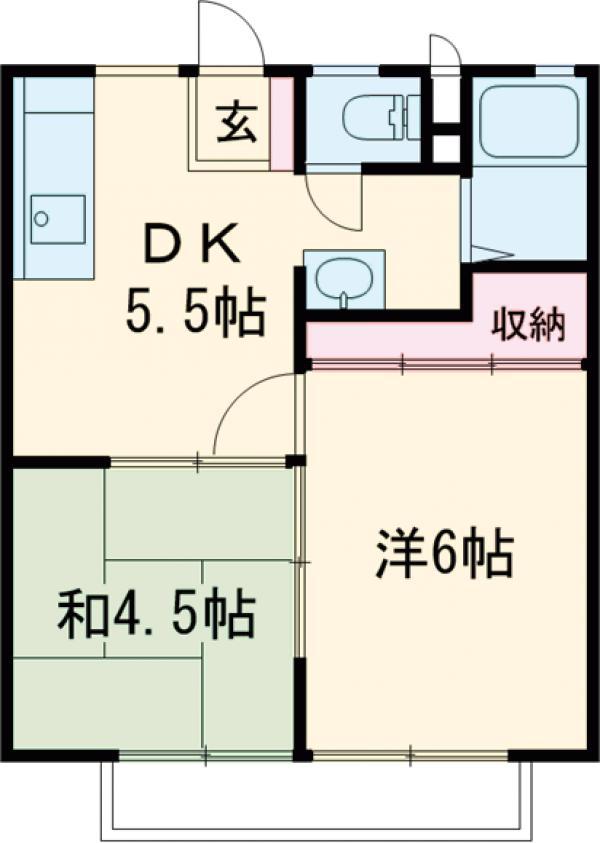 ホワイトハイツ宝木(2DK/2階)の間取り写真