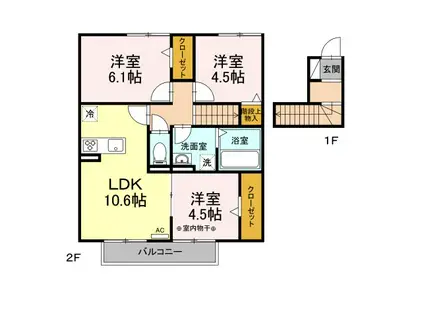 ハウス堅田A棟(3LDK/2階)の間取り写真
