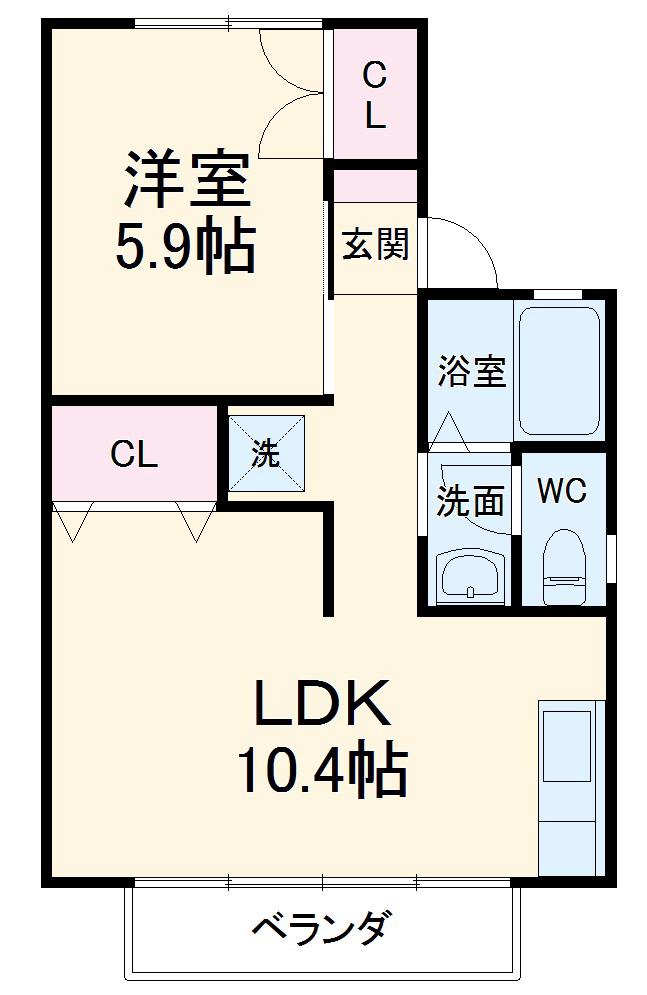 ラ・メール鴻巣(1LDK/2階)の間取り写真