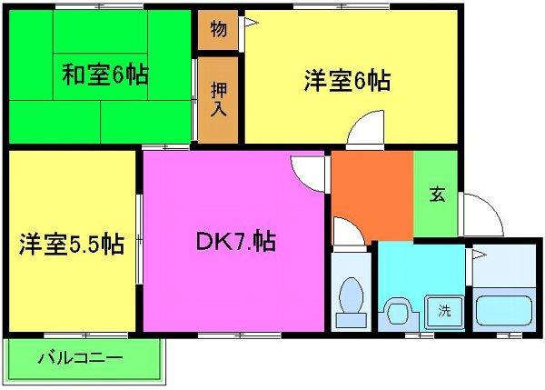 パークコート(3DK/1階)の間取り写真