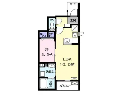 アウローラⅡ(1LDK/1階)の間取り写真