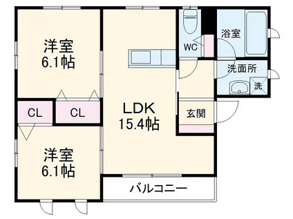 サンヴェルデⅡ(2LDK/1階)の間取り写真