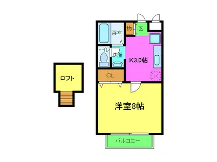 カサ デ フロール(1K/2階)の間取り写真
