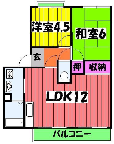ハイツ菅原E棟(2LDK/1階)の間取り写真