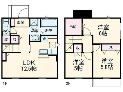 川越線 笠幡駅 徒歩21分 2階建 築5年(3LDK)の間取り写真