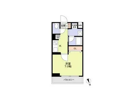 XEBEC方南町(1K/1階)の間取り写真