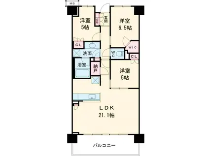 BRILLIA CITY 三鷹(3LDK/8階)の間取り写真