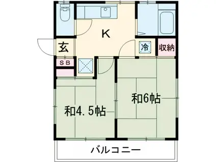 竹田ハウス(2K/2階)の間取り写真