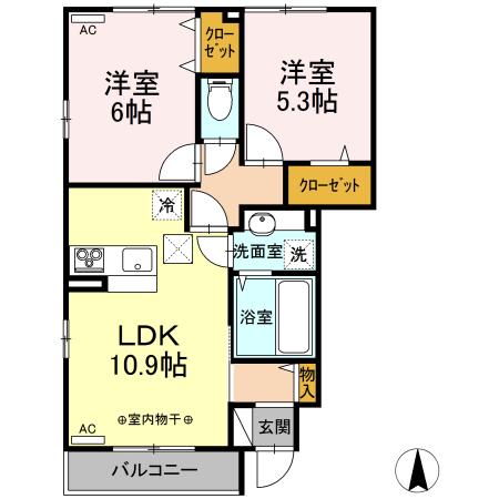 ハーベスト・ムーン Ⅰ(2LDK/1階)の間取り写真