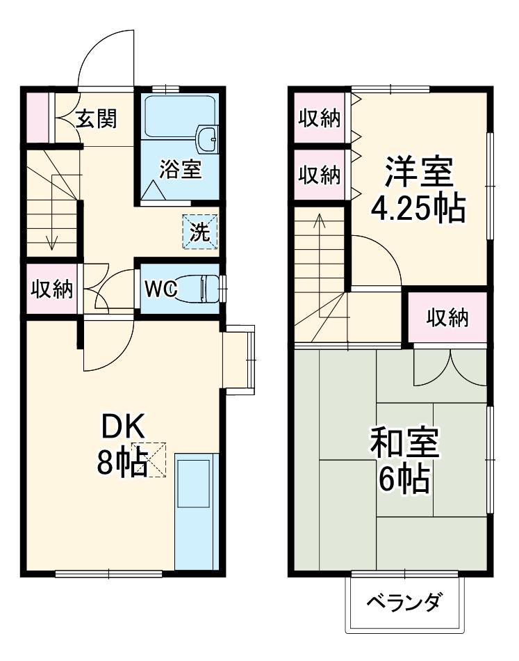 メゾネットみなみD棟(2DK/1階)の間取り写真