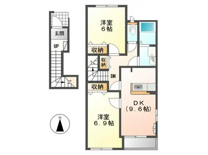 プチヴィラージュⅡ(2DK/2階)の間取り写真