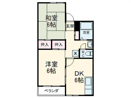 ロイヤル天水(2DK/2階)の間取り写真