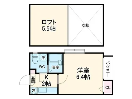 パレット六本松(1K/2階)の間取り写真