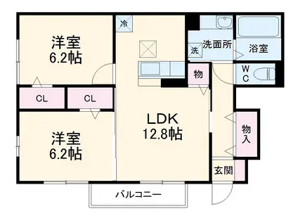 アクシス(2LDK/1階)の間取り写真