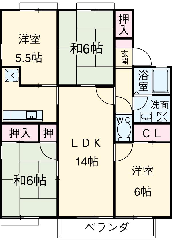 ジュネス若松(4LDK/2階)の間取り写真