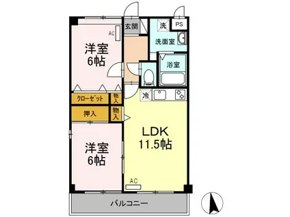 ヴィラージュ有玉(2LDK/3階)の間取り写真