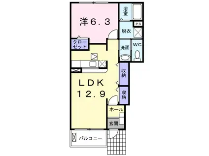 エアリーサイド Ⅰ(1LDK/1階)の間取り写真