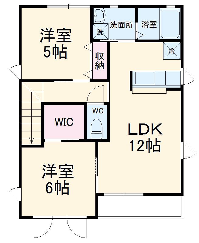 ソレイユD棟(2LDK/2階)の間取り写真