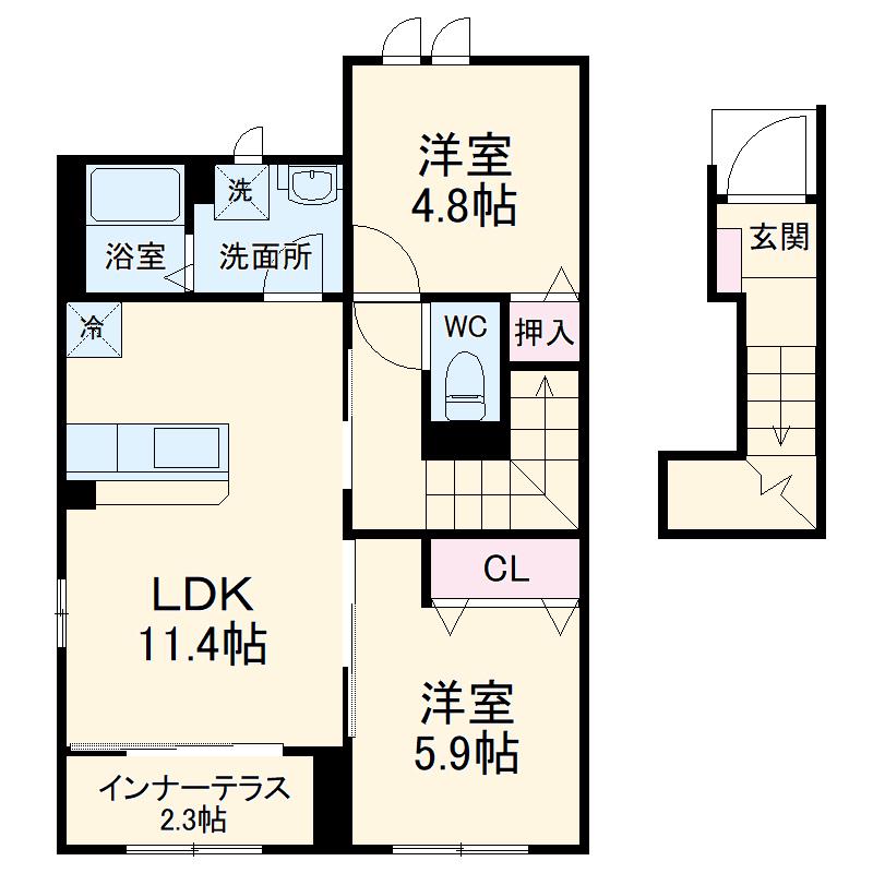グランディール(2LDK/2階)の間取り写真