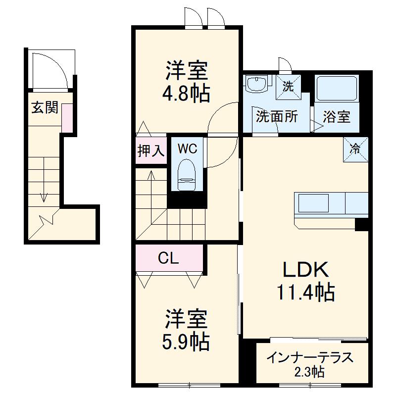 グランディール(2LDK/2階)の間取り写真