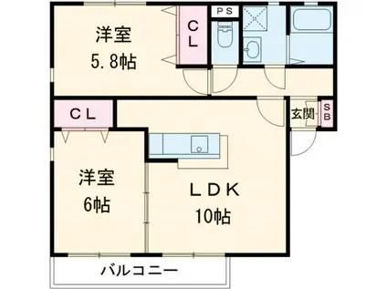メル・ベイユA棟(2LDK/1階)の間取り写真