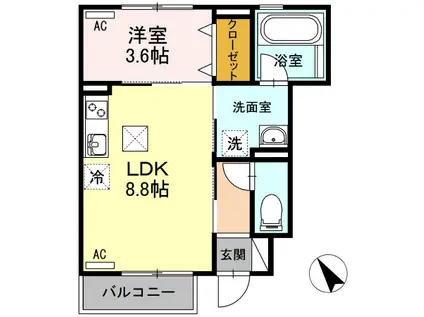 ルミエール(1LDK/1階)の間取り写真