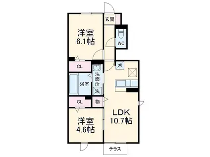 イースト・ヴィラ Ⅱ(2LDK/1階)の間取り写真