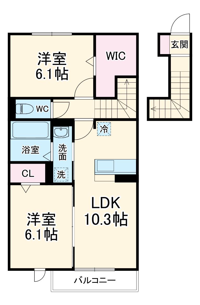 イースト・ヴィラ Ⅱ(2LDK/2階)の間取り写真