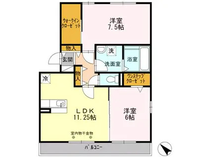 シティーコート色子B棟(2LDK/2階)の間取り写真