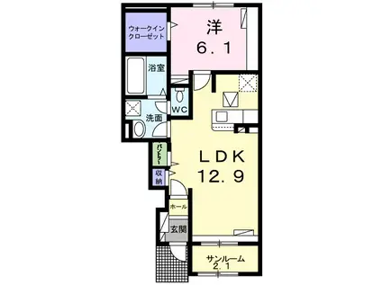 エムズ サニーガーデンⅩⅩⅠ(1LDK/1階)の間取り写真