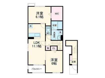 アシエボルシュクセⅠ(2LDK/2階)の間取り写真